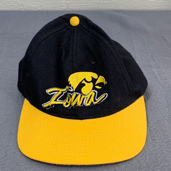 Vintage Iowa Hawkeyes Hat Cap Snap Back Black Yellow The Game Logo Made USA 80s - Picture 1 of 13